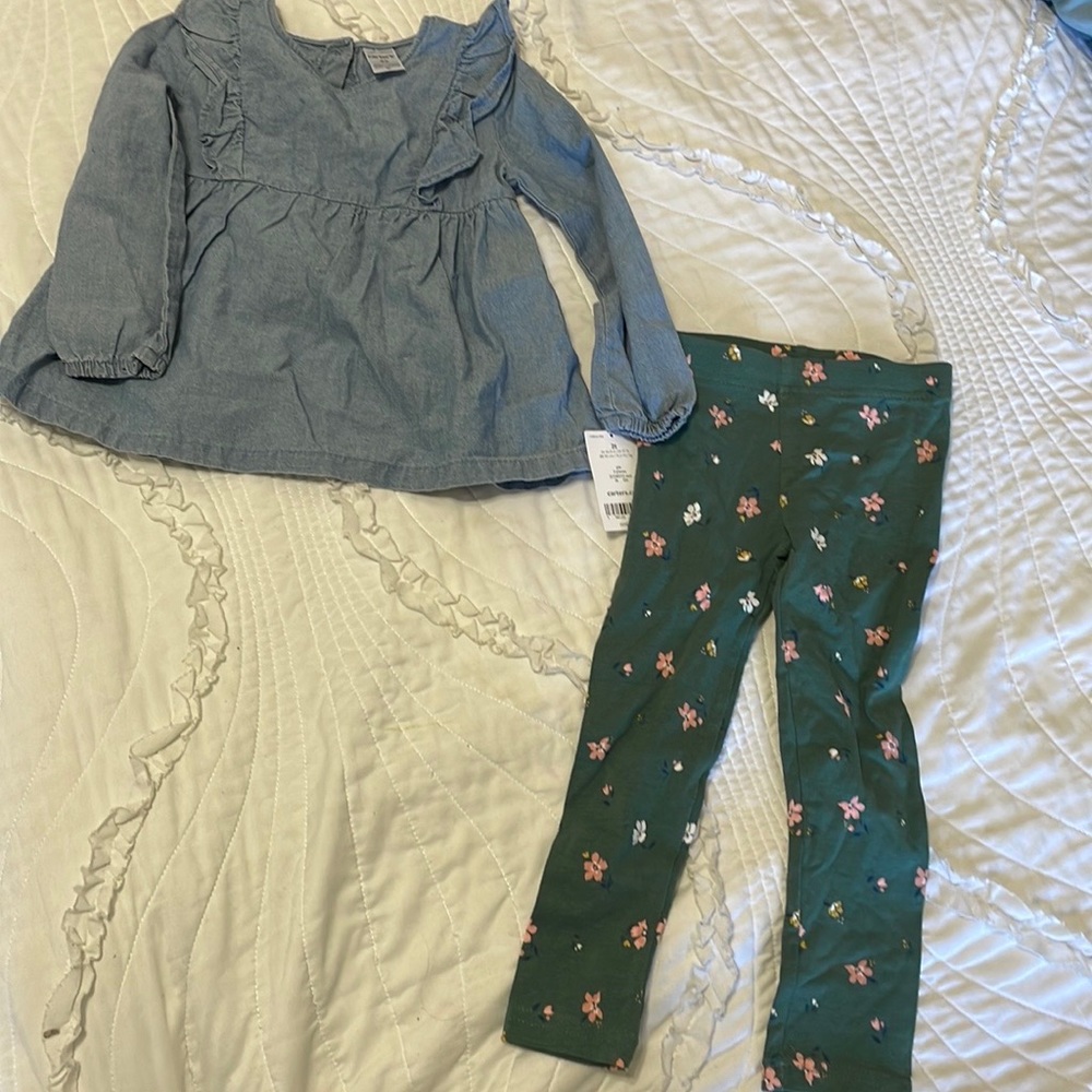 Carter’s Spring Outfit - Leggings & Chambray Top.  (Matching Twin Set Available)